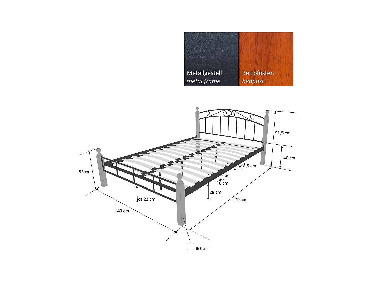 Lit en fer 140x200 cm noir marron 916
