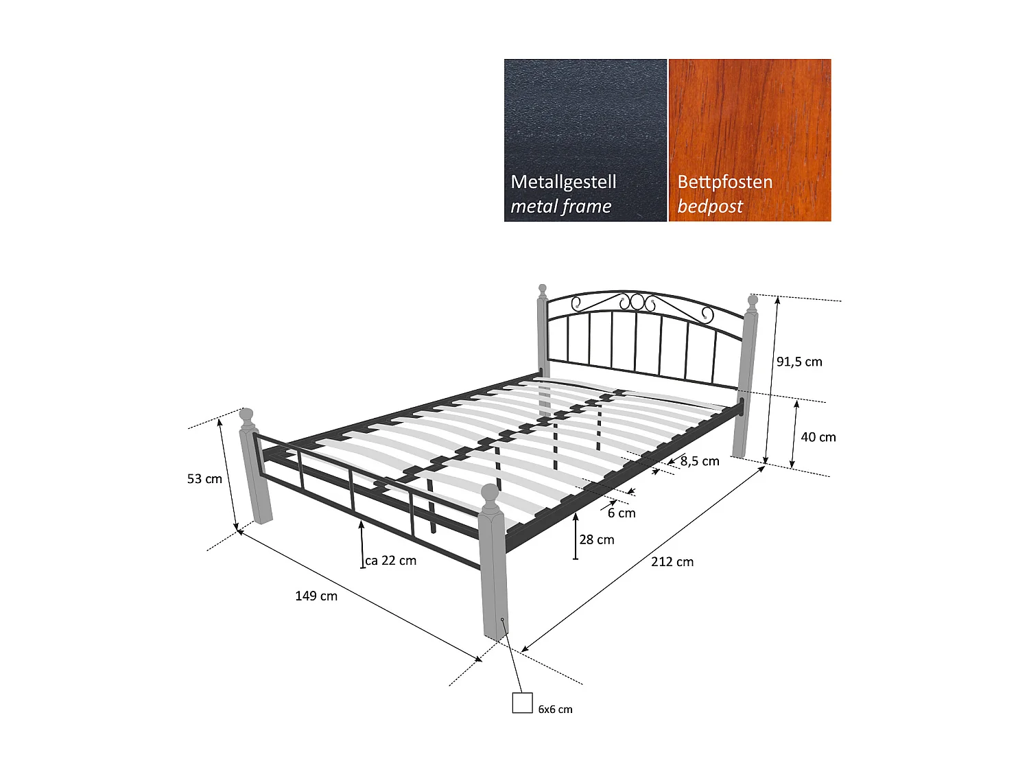 Eisenbett 140x200 cm schwarz braun 916