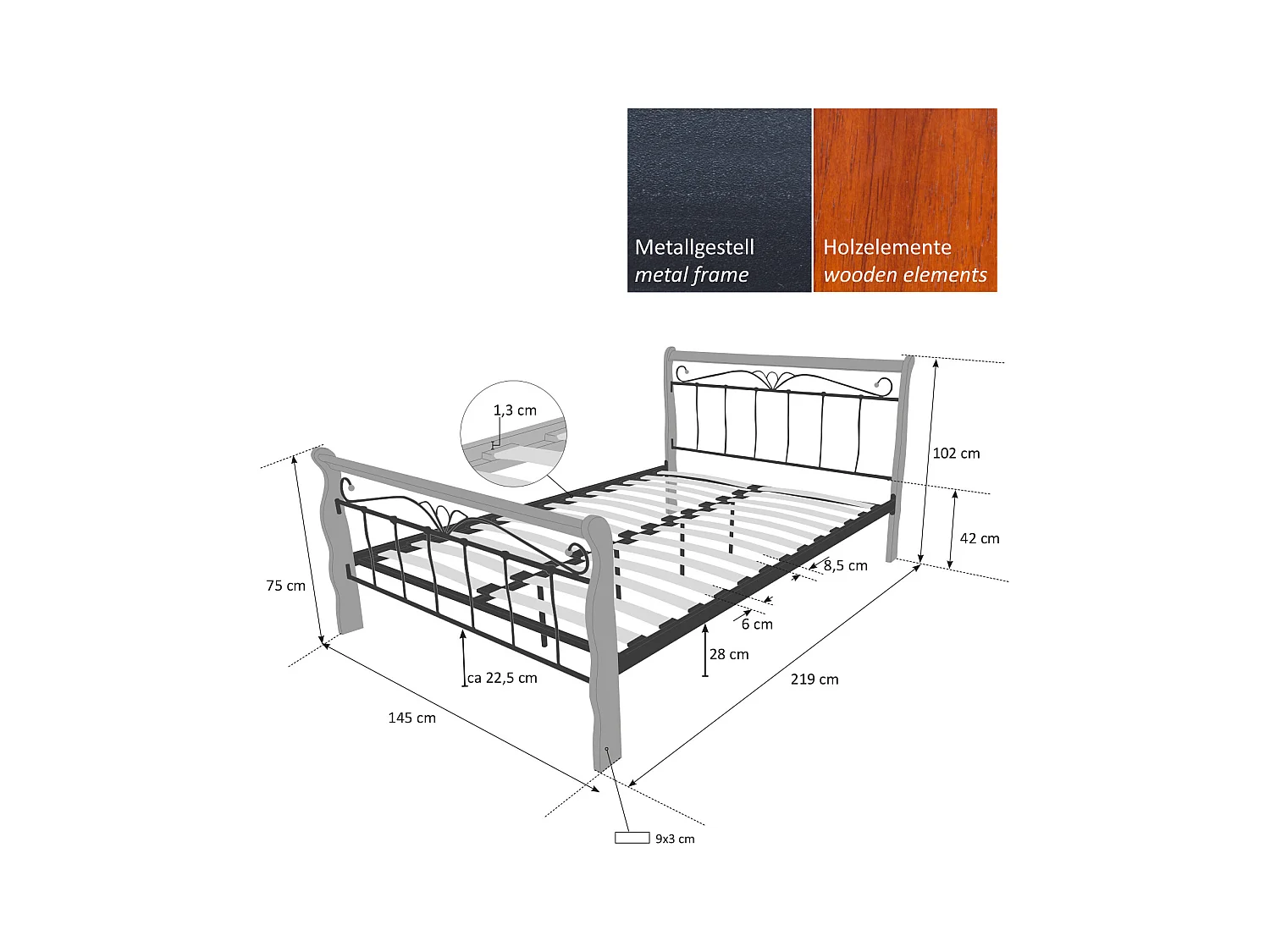 Lit 140x200 cm noir marron 1008