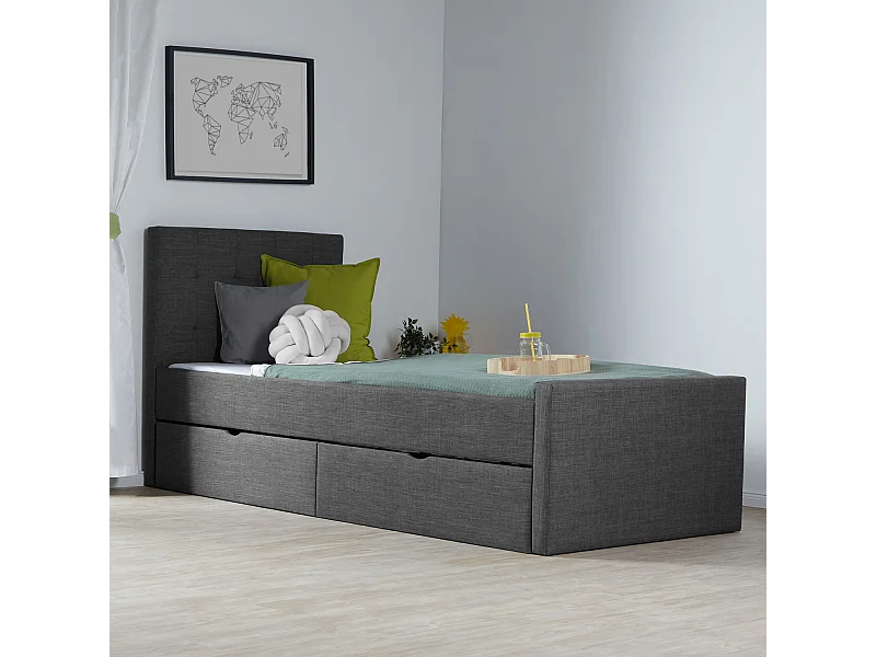 Bettgestell 90x200 cm Anthrazit Gepolstert