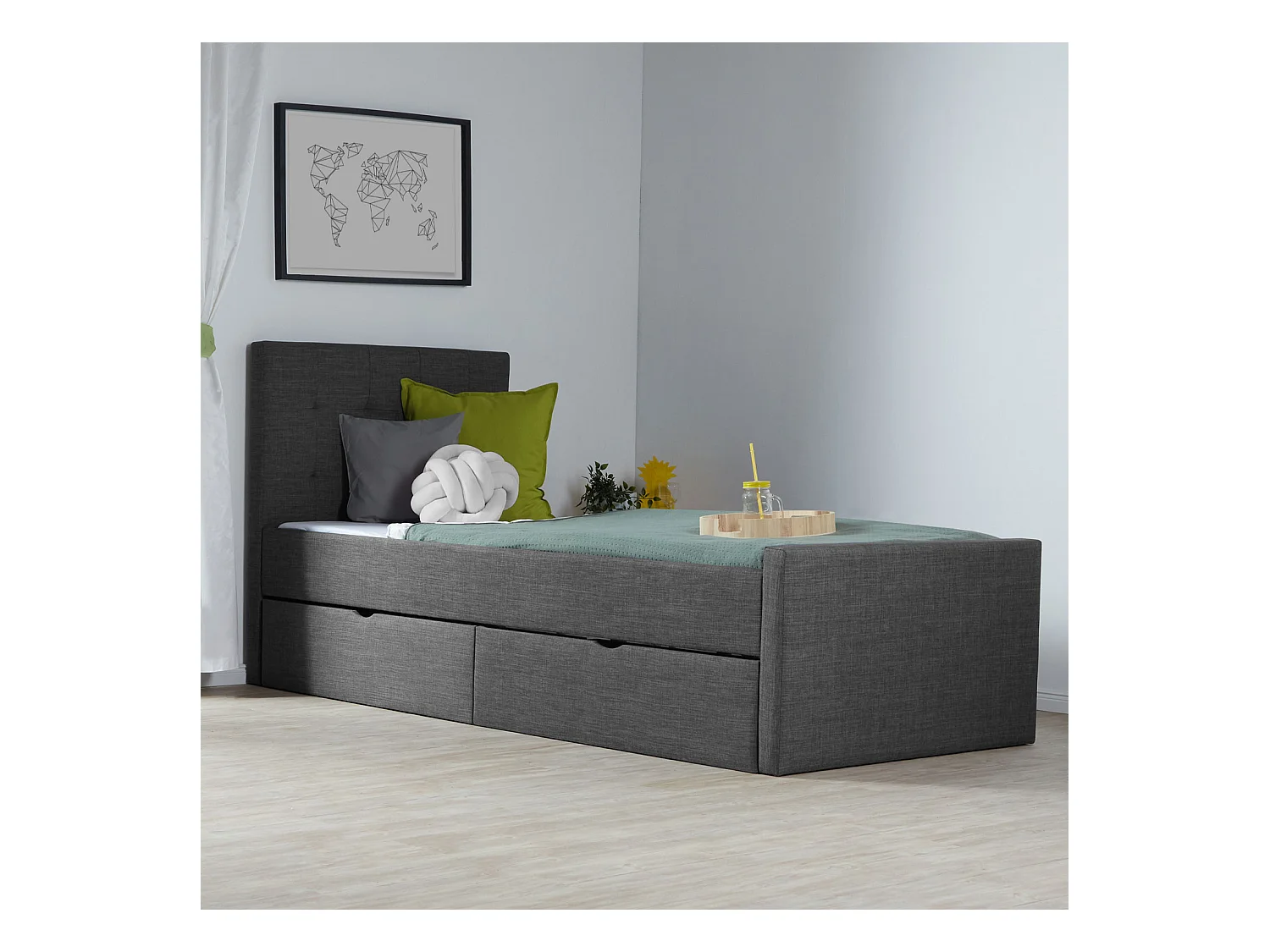 Bettgestell 90x200 cm Anthrazit Gepolstert