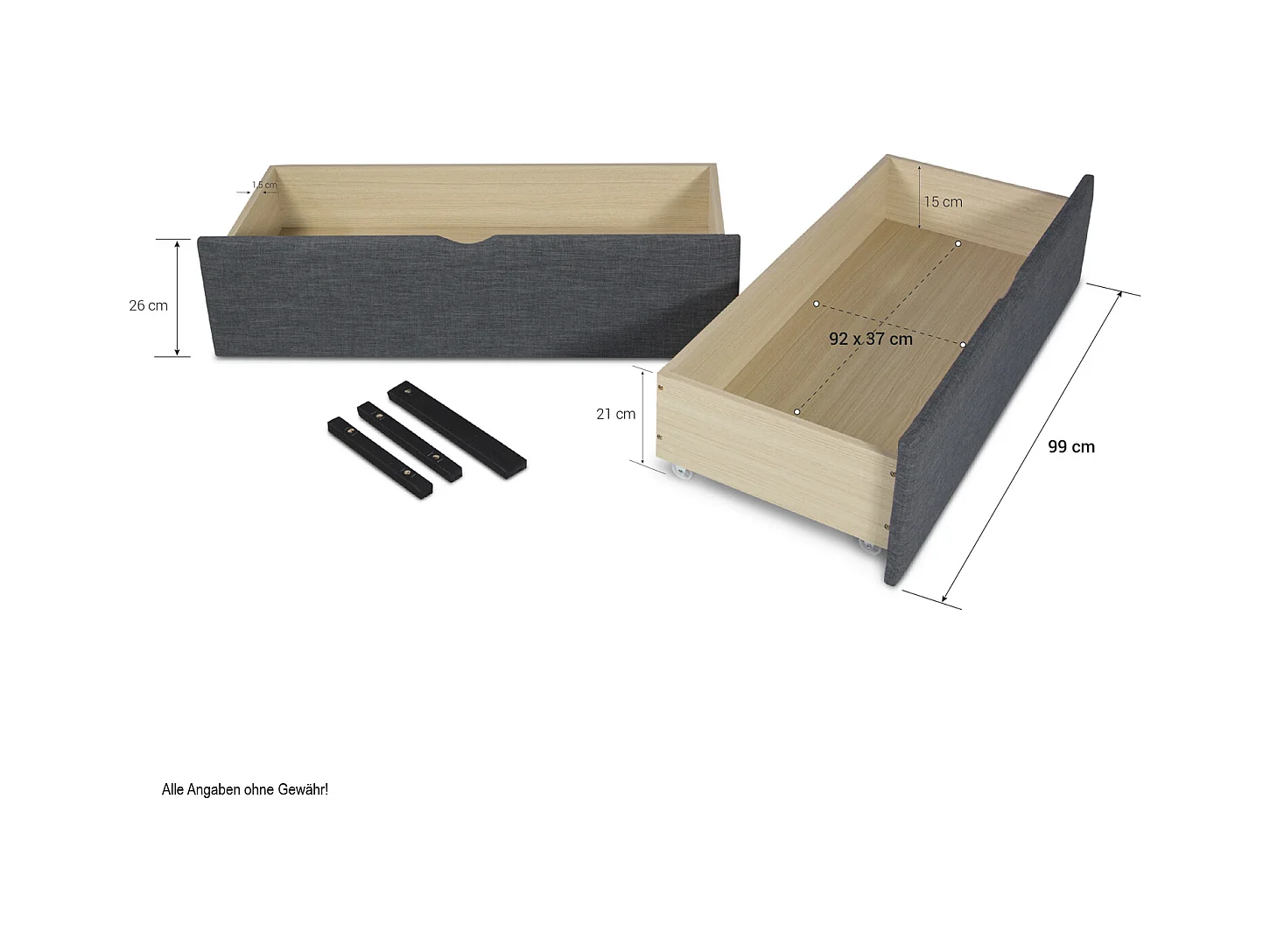 Bettgestell 90x200 cm Anthrazit Gepolstert