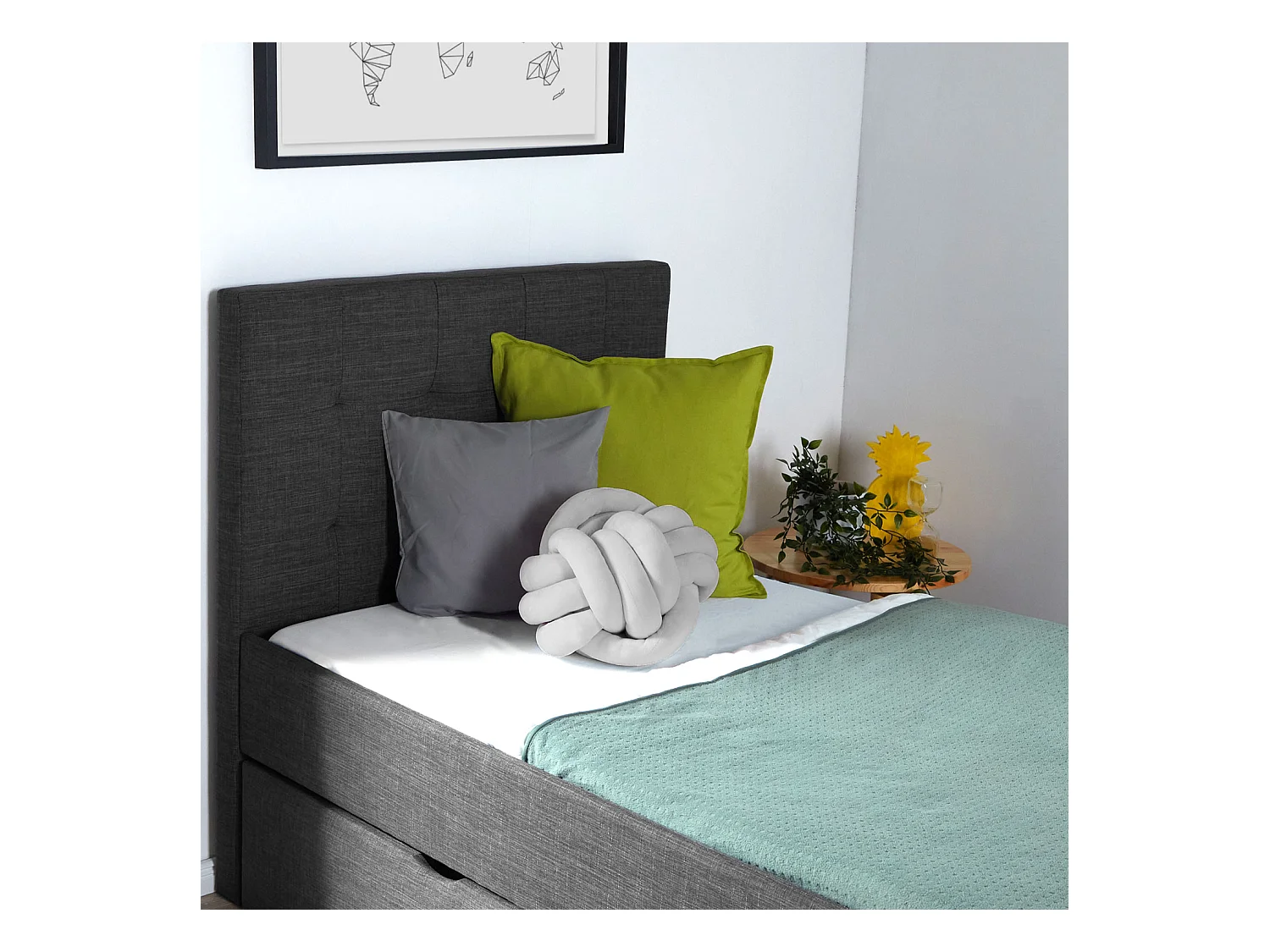 Bettgestell 90x200 cm Anthrazit Gepolstert