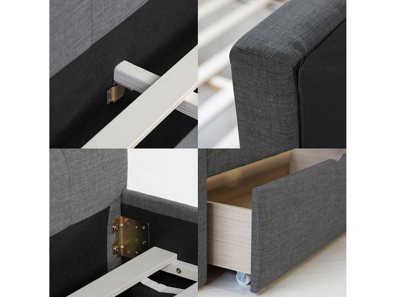 Bettgestell 90x200 cm Anthrazit Gepolstert