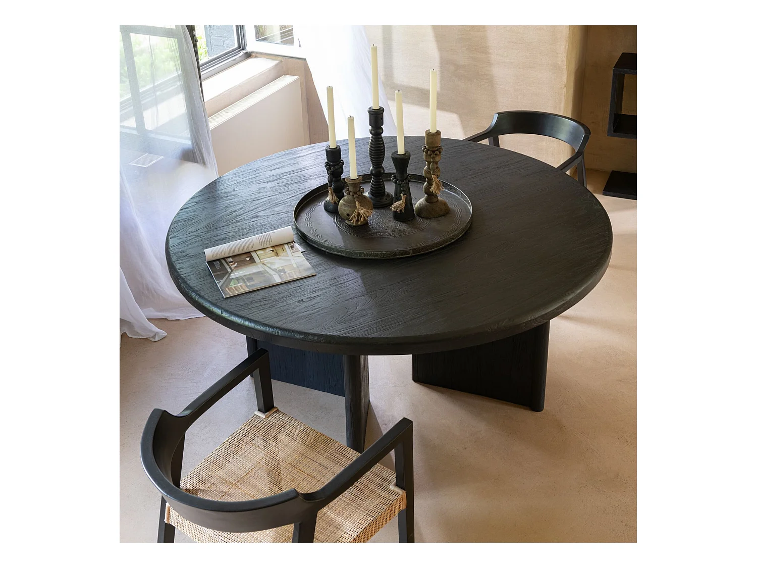 Table à Manger Ronde "Teck" 150cm Noir