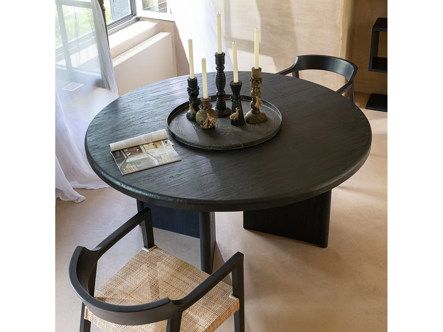 Table à Manger Ronde "Teck" 150cm Noir