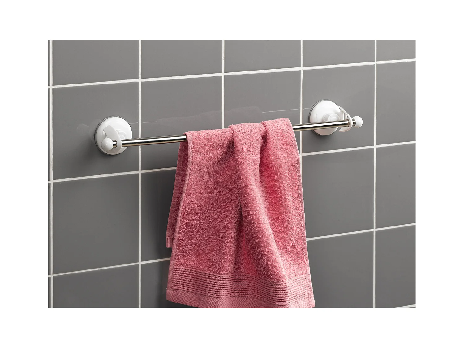 Porte Serviettes 1 Barre "Ventouse" 47cm Argent