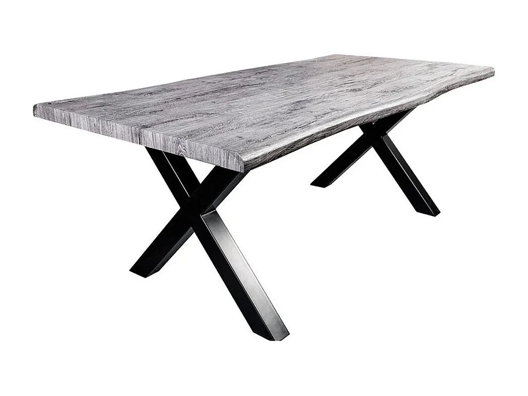 Table de salle à manger RIVET – Rectangulaire 200 cm – Bois gris et métal noir