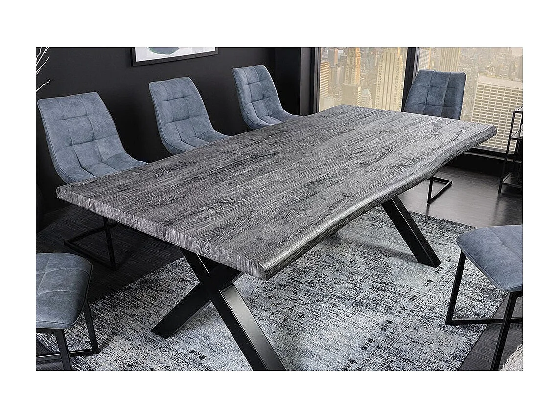 Table de salle à manger RIVET – Rectangulaire 200 cm – Bois gris et métal noir