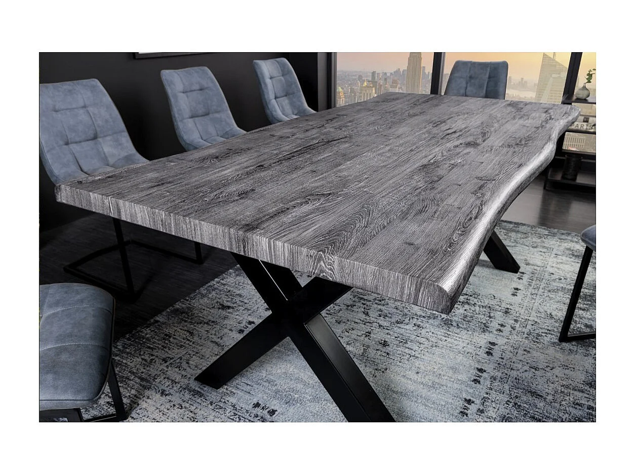 Table de salle à manger RIVET – Rectangulaire 200 cm – Bois gris et métal noir