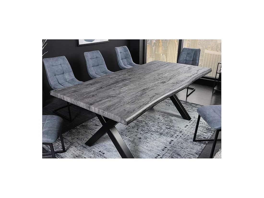 Eettafel RIVET – Rechthoekig 200 cm – Grijs hout en zwart metaal