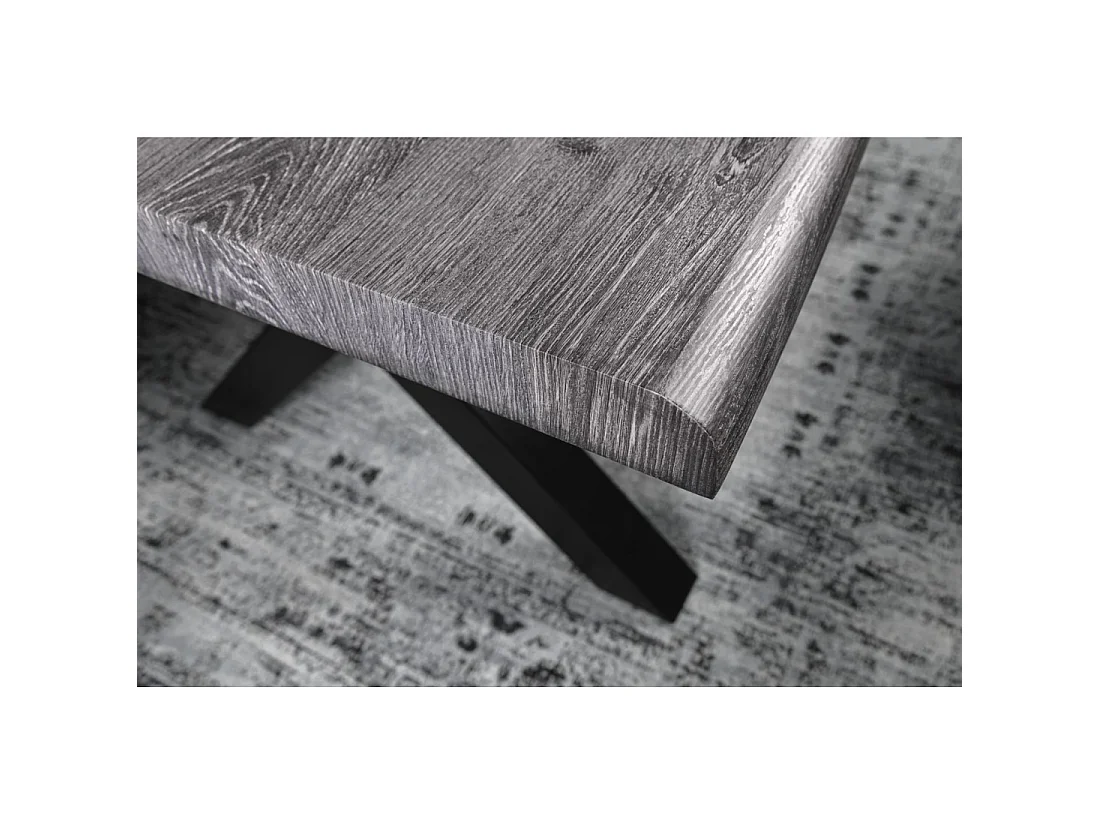 Eettafel RIVET – Rechthoekig 200 cm – Grijs hout en zwart metaal