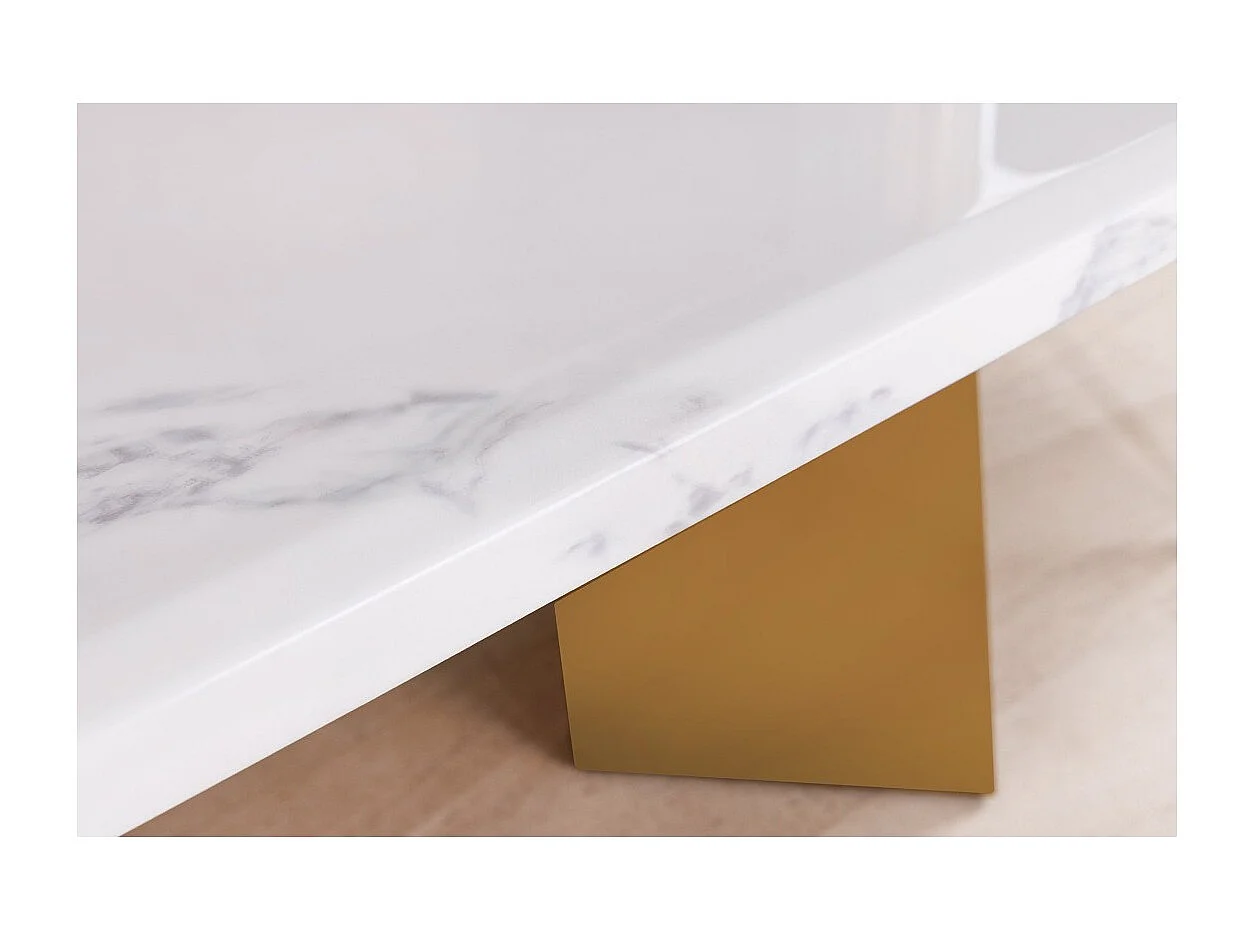 Table de salle à manger OREA – Rectangulaire – Marbre blanc et doré – Pieds métal – Style chic et moderne