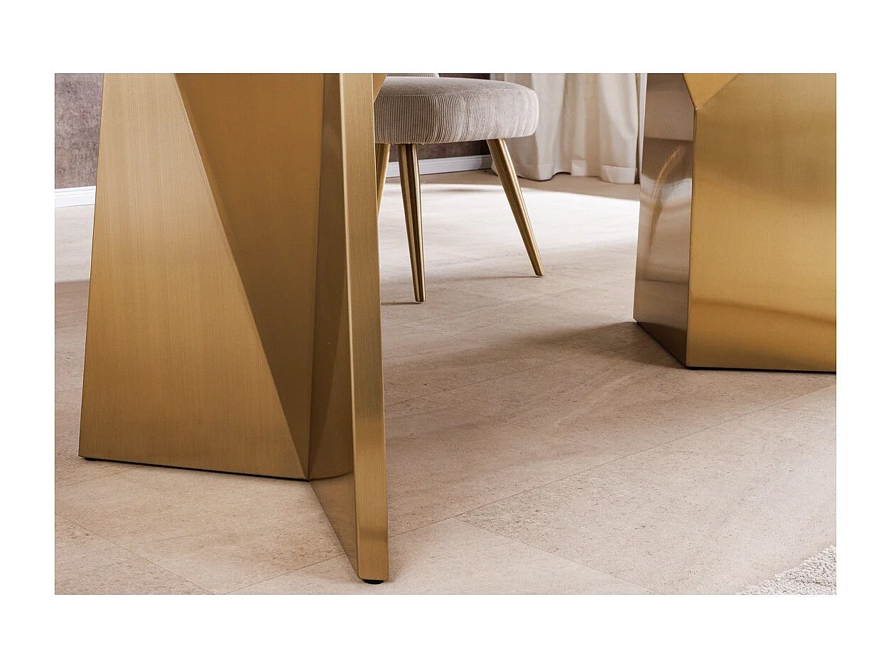 Table de salle à manger OREA – Rectangulaire – Marbre blanc et doré – Pieds métal – Style chic et moderne