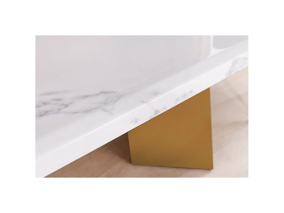 Table de salle à manger OREA – Rectangulaire – Marbre blanc et doré – Pieds métal – Style chic et moderne