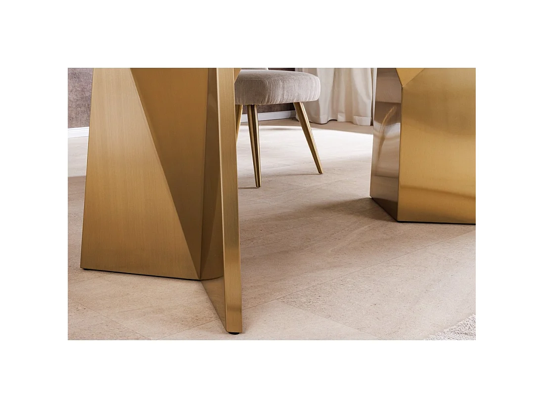 Table de salle à manger OREA – Rectangulaire – Marbre blanc et doré – Pieds métal – Style chic et moderne