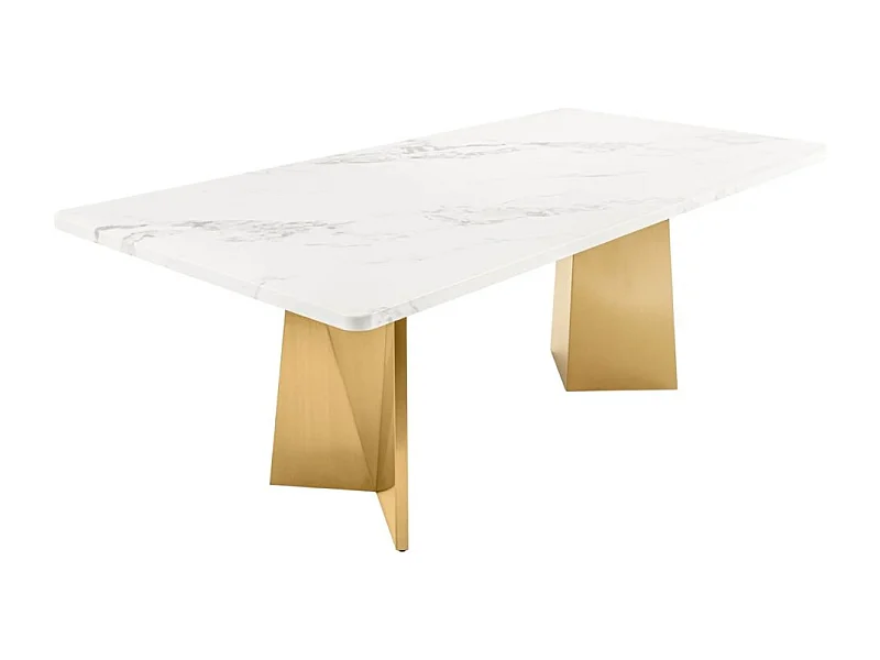 Table de salle à manger OREA – Rectangulaire – Marbre blanc et doré – Pieds métal – Style chic et moderne
