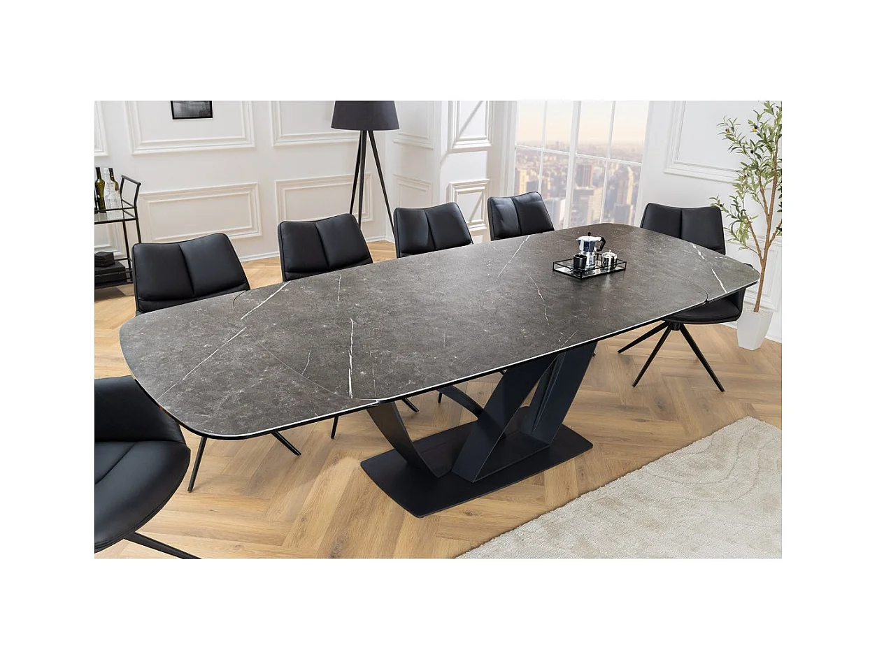 Table AZURA – Extensible 180 à 260 cm – Rectangulaire – Effet marbre gris graphite – Design contemporain