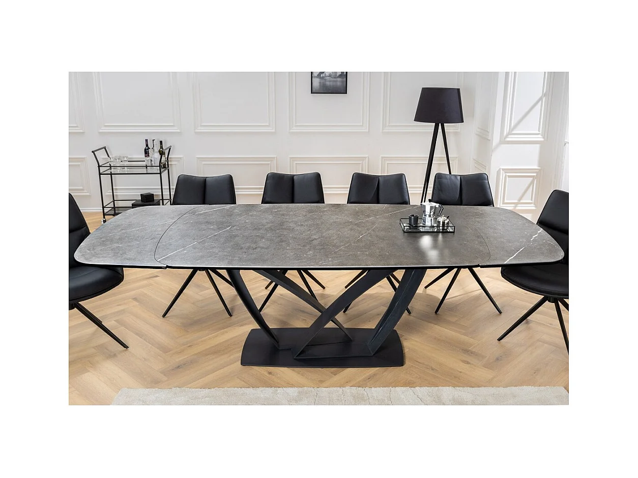 Table AZURA – Extensible 180 à 260 cm – Rectangulaire – Effet marbre gris graphite – Design contemporain