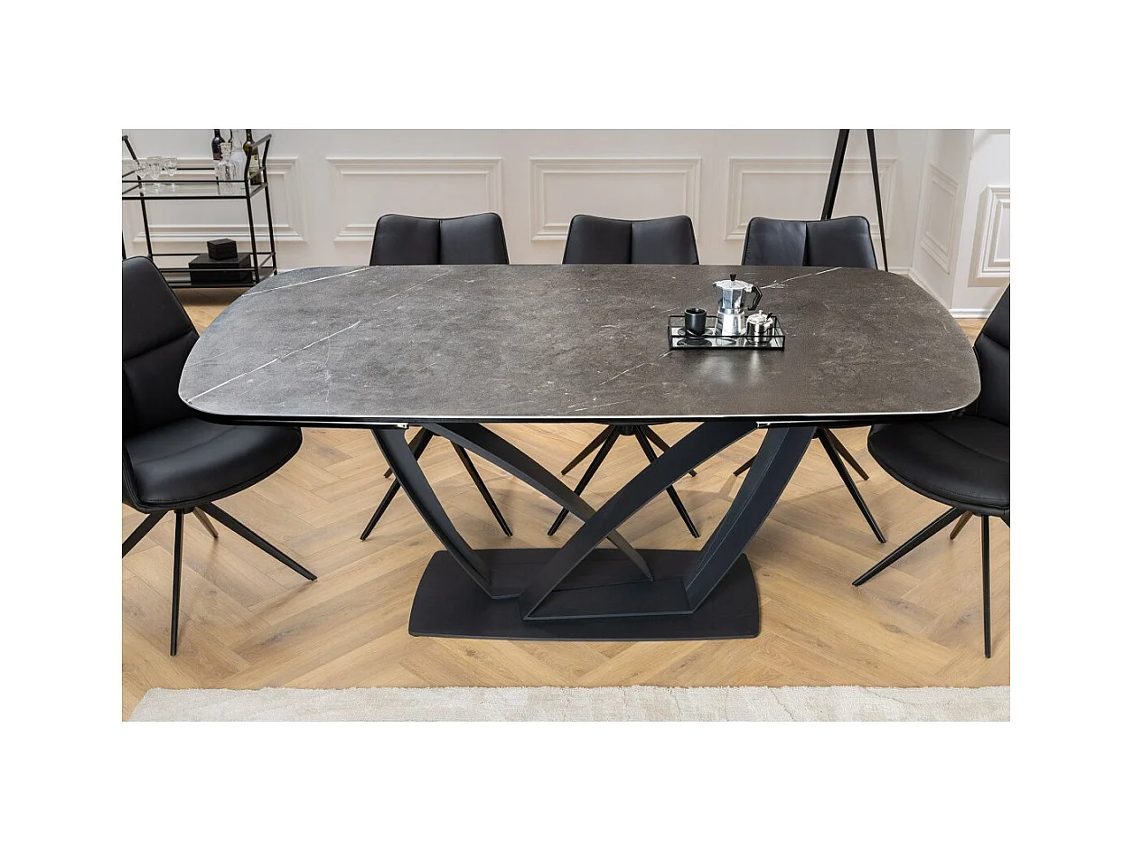 Table AZURA – Extensible 180 à 260 cm – Rectangulaire – Effet marbre gris graphite – Design contemporain