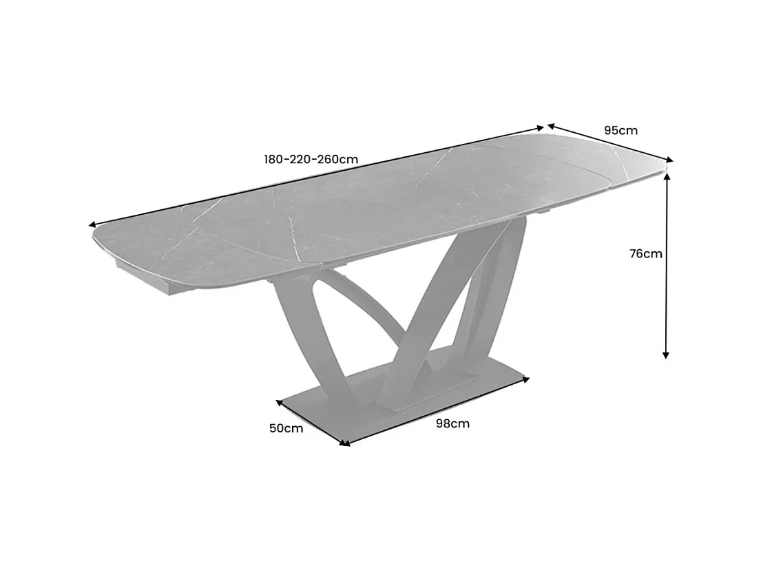 Table AZURA – Extensible 180 à 260 cm – Rectangulaire – Effet marbre gris graphite – Design contemporain