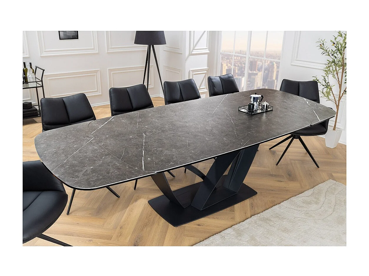 Table AZURA – Extensible 180 à 260 cm – Rectangulaire – Effet marbre gris graphite – Design contemporain