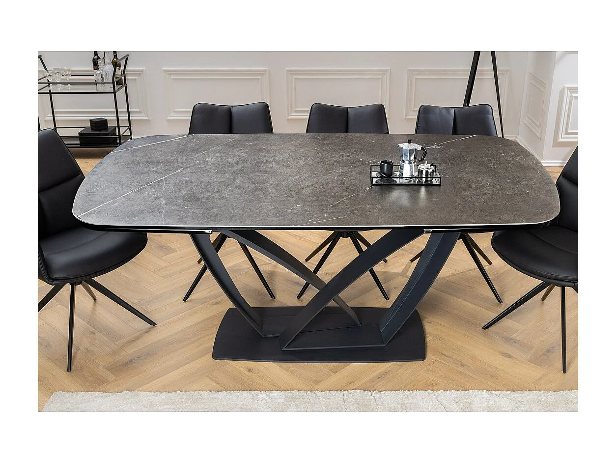 Table AZURA – Extensible 180 à 260 cm – Rectangulaire – Effet marbre gris graphite – Design contemporain