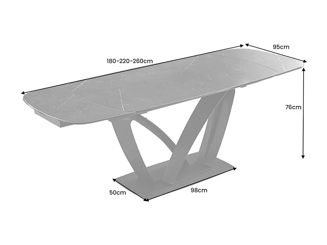 Table AZURA – Extensible 180 à 260 cm – Rectangulaire – Effet marbre gris graphite – Design contemporain