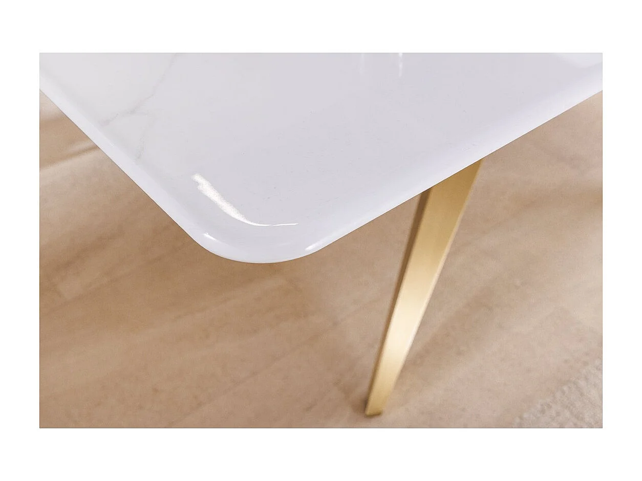 Table de salle à manger AXIS – Rectangulaire 200 cm – Effet marbre blanc – Pieds métal coloris or – Style chic