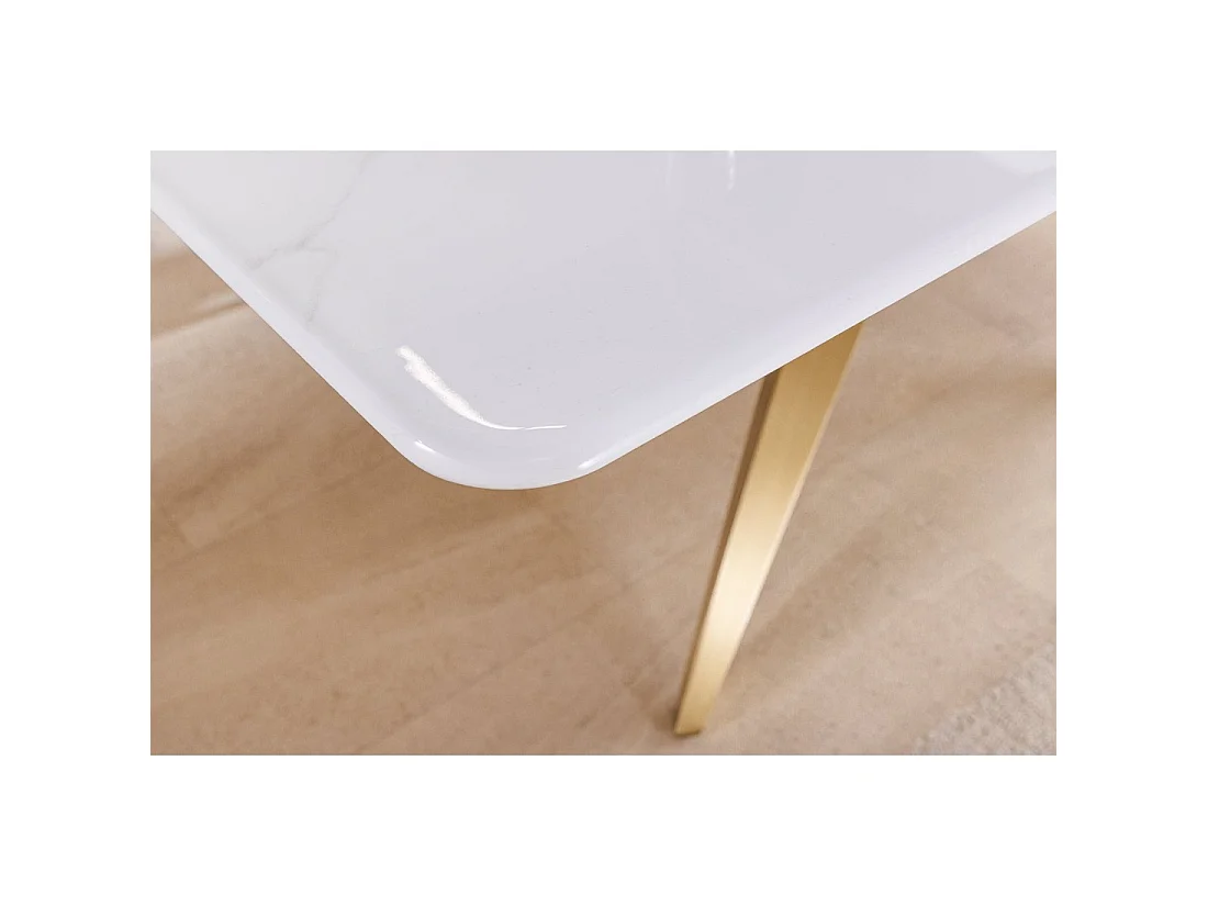 Eettafel AXIS – Rechthoekig 200 cm – Wit marmer effect – Metalen poten goudkleurig – Chique stijl