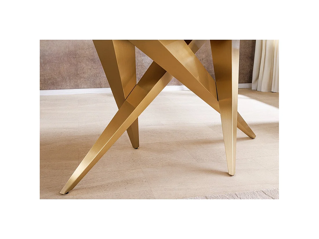 Eettafel AXIS – Rechthoekig 200 cm – Wit marmer effect – Metalen poten goudkleurig – Chique stijl