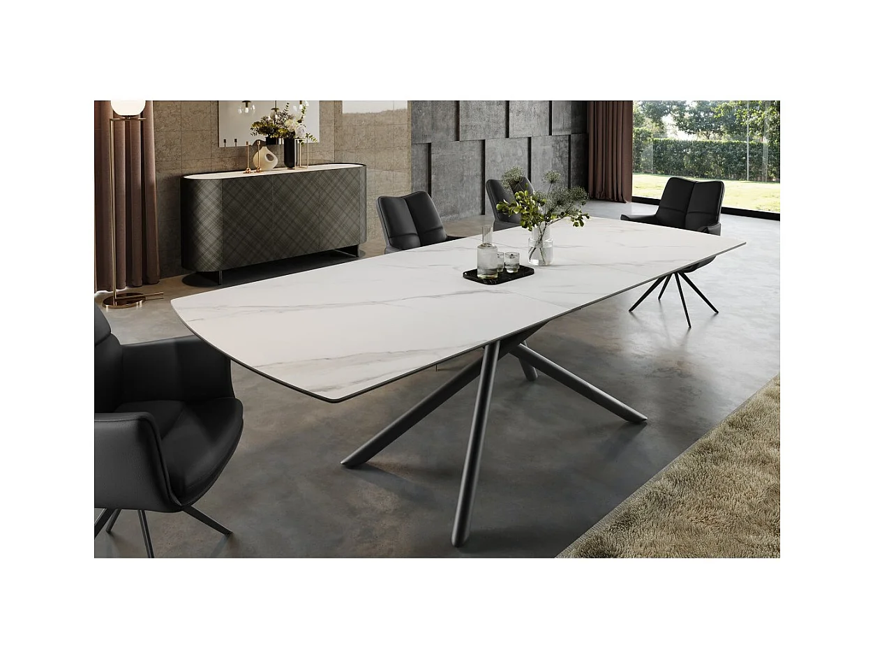 Table de salle à manger OPHIRA – Extensible 180 à 230 cm – Effet marbre blanc – Pieds métal – Style contemporain