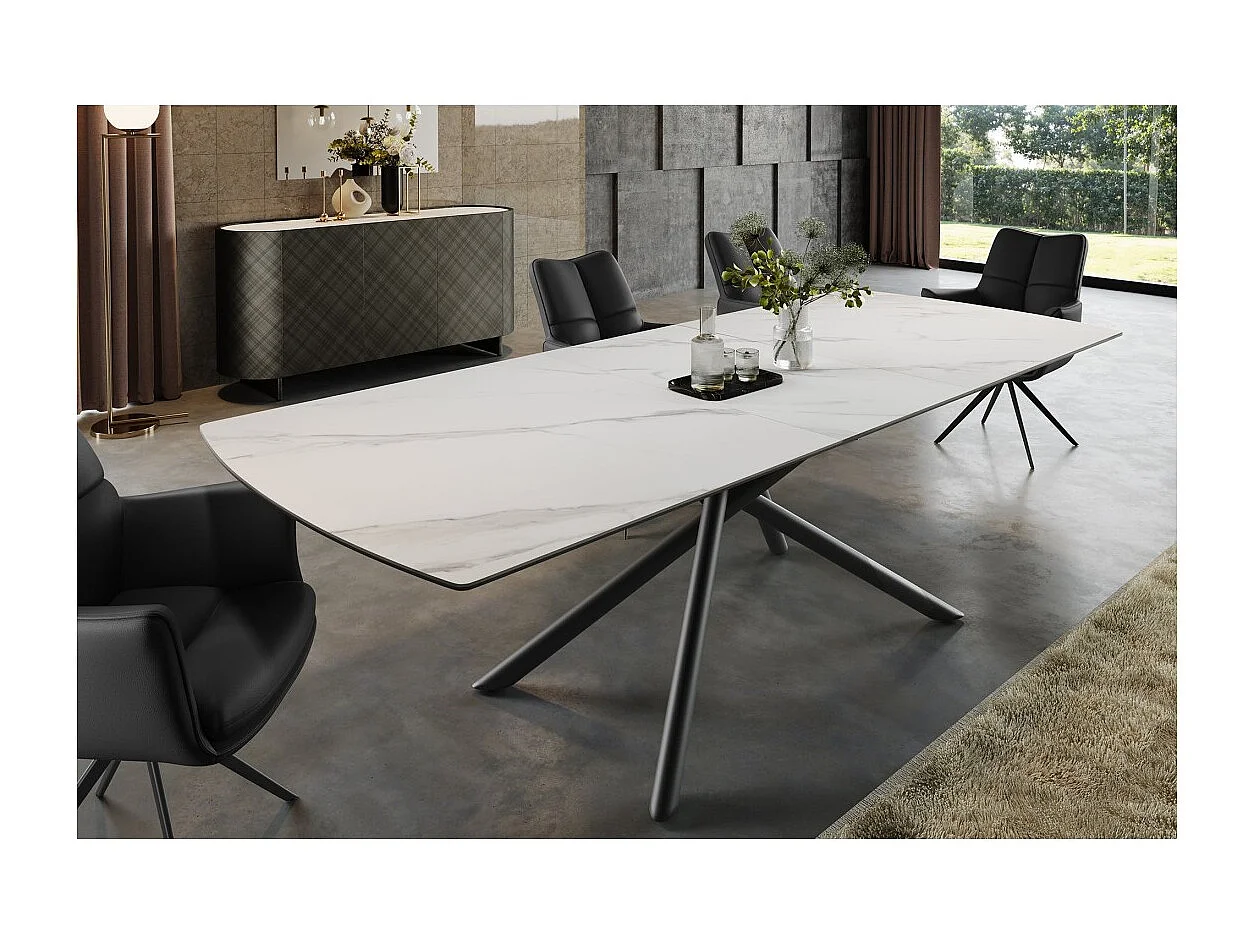Table de salle à manger OPHIRA – Extensible 180 à 230 cm – Effet marbre blanc – Pieds métal – Style contemporain