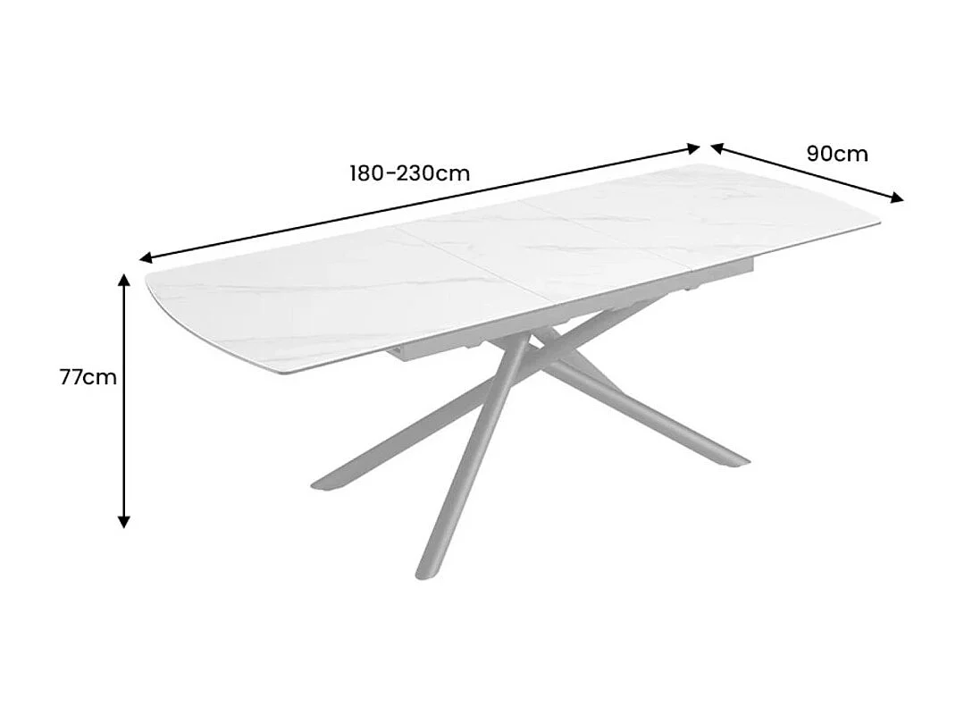 Table de salle à manger OPHIRA – Extensible 180 à 230 cm – Effet marbre blanc – Pieds métal – Style contemporain