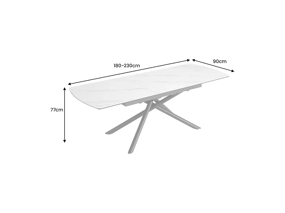 Mesa de comedor OPHIRA - Extensible 180 a 230 cm - Efecto mármol blanco - Patas de metal - Estilo contemporáneo