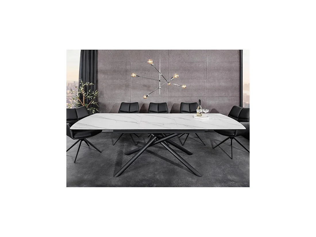 Mesa de comedor OPHIRA - Extensible 180 a 230 cm - Efecto mármol blanco - Patas de metal - Estilo contemporáneo
