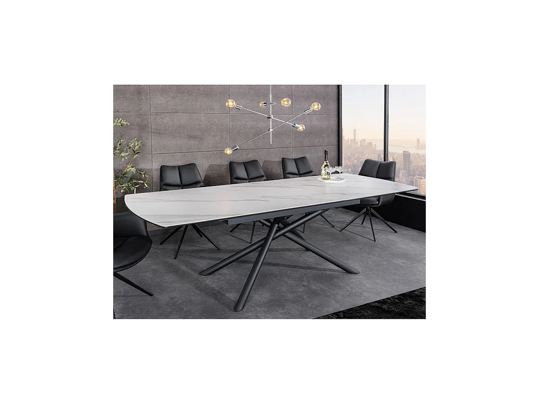 Mesa de comedor OPHIRA - Extensible 180 a 230 cm - Efecto mármol blanco - Patas de metal - Estilo contemporáneo
