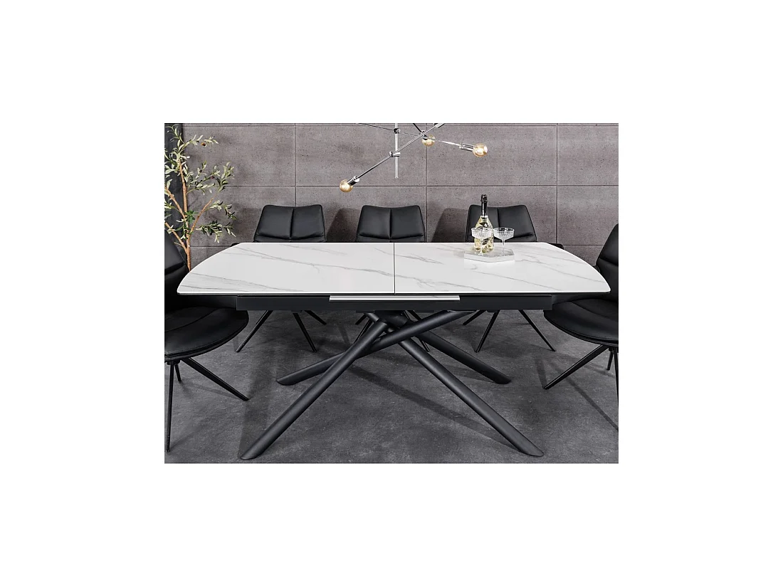 Mesa de comedor OPHIRA - Extensible 180 a 230 cm - Efecto mármol blanco - Patas de metal - Estilo contemporáneo