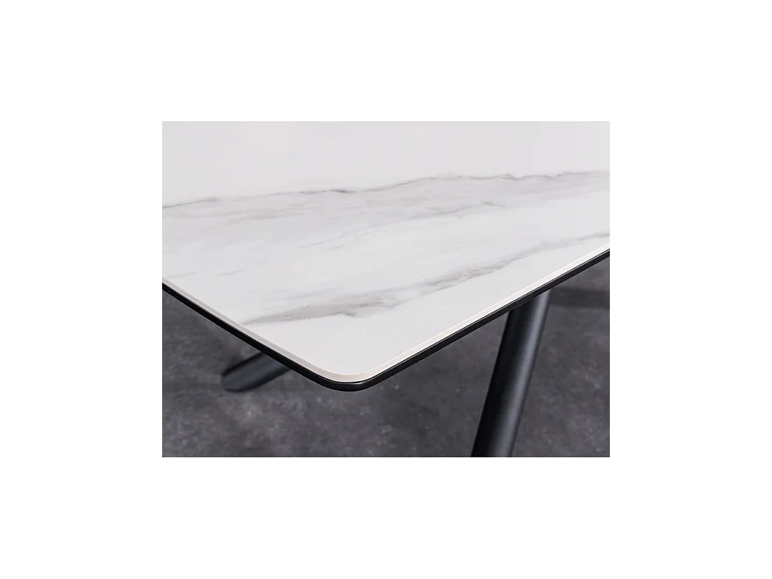 Mesa de comedor OPHIRA - Extensible 180 a 230 cm - Efecto mármol blanco - Patas de metal - Estilo contemporáneo