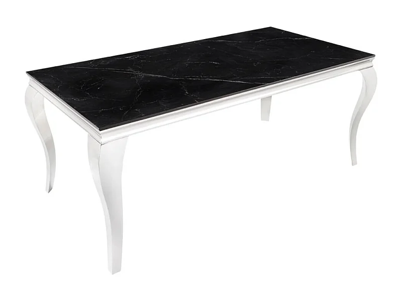 Table VELENA – Rectangulaire 180 cm – Plateau pierre frittée et acier chromé – Style baroque