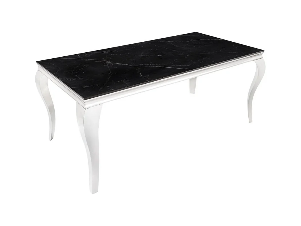 Table VELENA – Rectangulaire 180 cm – Plateau pierre frittée et acier chromé – Style baroque