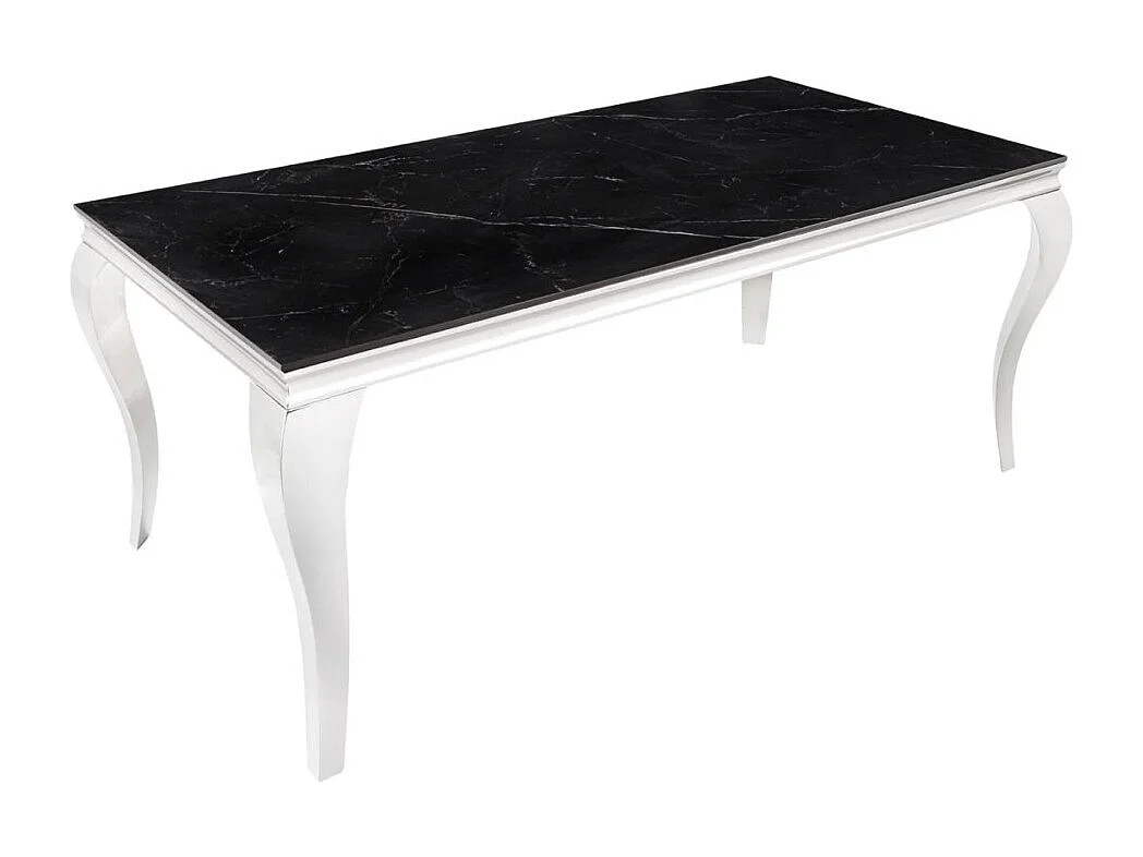 Table VELENA – Rettangolare 180 cm – Piano in pietra sinterizzata e acciaio cromato – Stile barocco