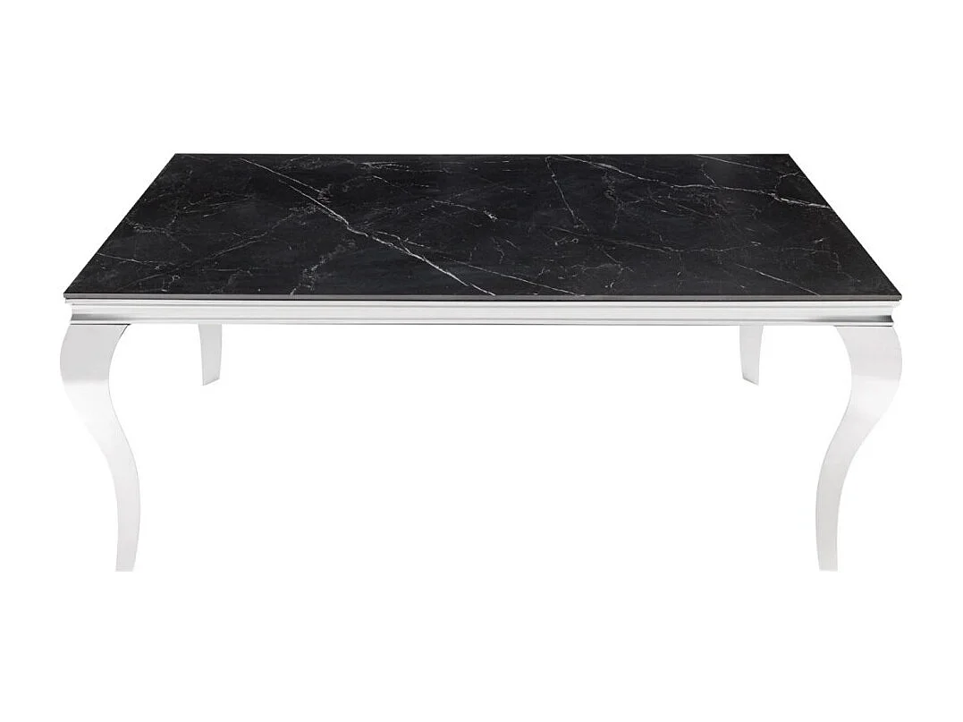 Table VELENA – Rettangolare 180 cm – Piano in pietra sinterizzata e acciaio cromato – Stile barocco