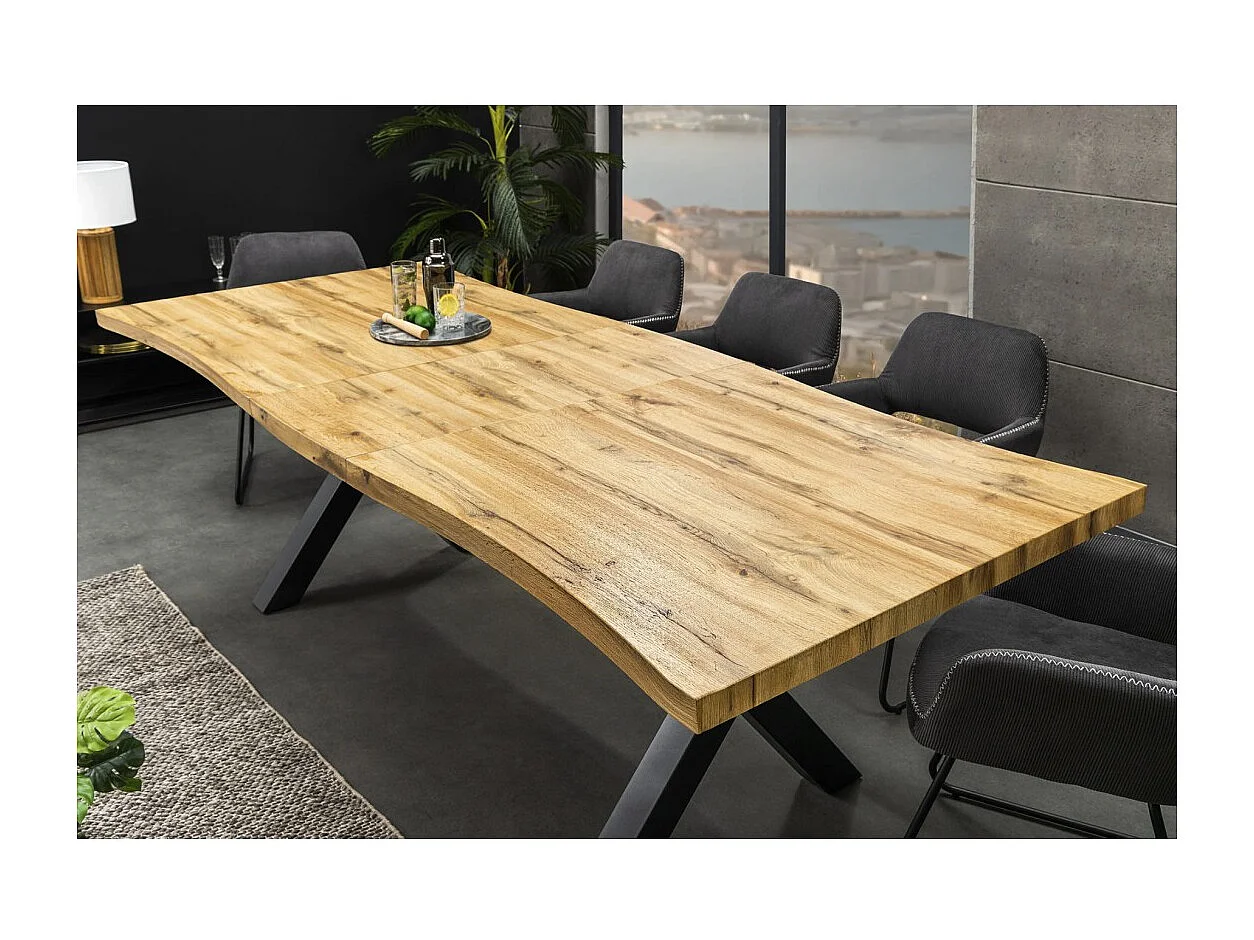 Table de salle à manger RIVET – Extensible 160 à 200 cm – Bois et métal noir – Style industriel
