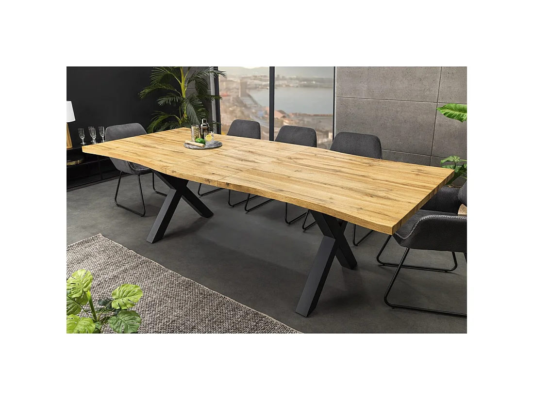 Table de salle à manger RIVET – Extensible 160 à 200 cm – MDF et métal noir – Style industriel