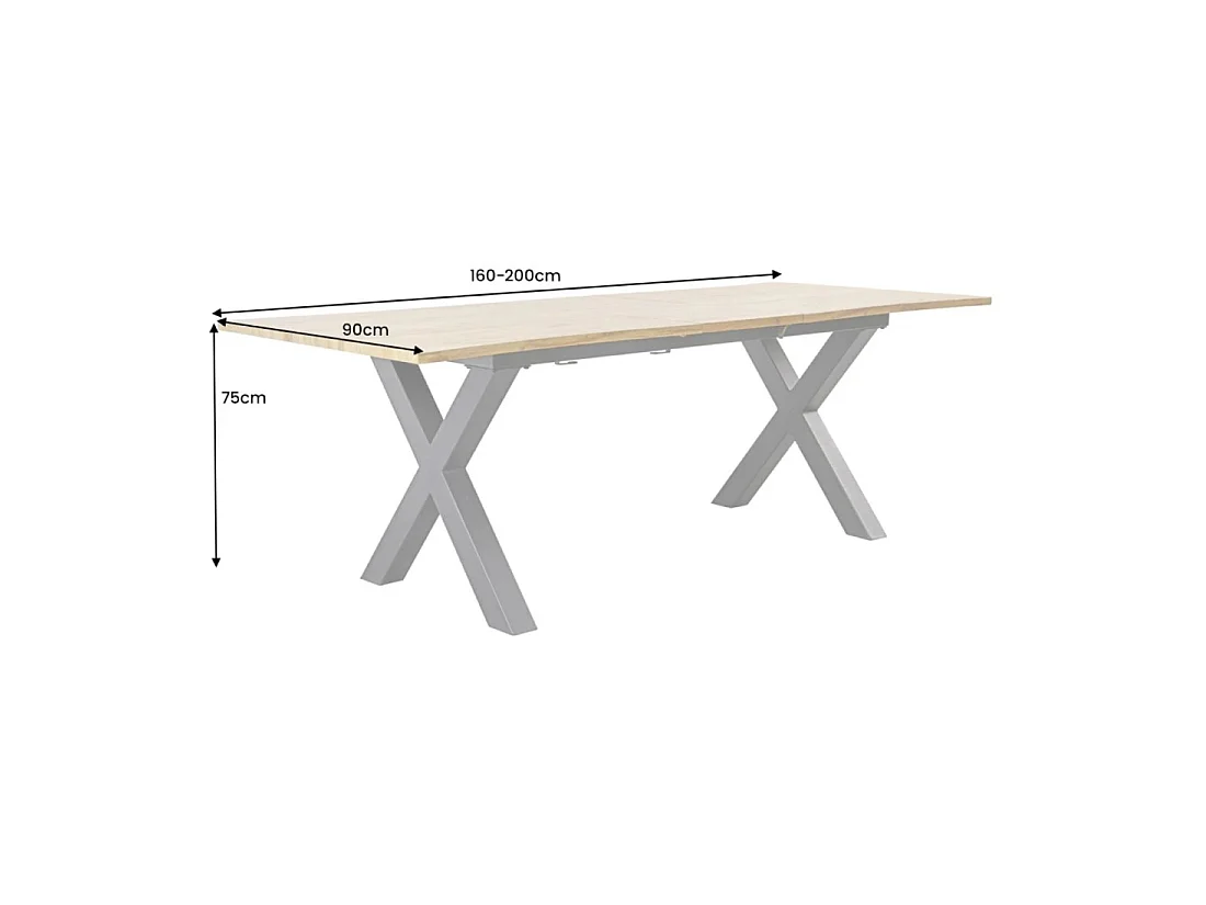 Table de salle à manger RIVET – Extensible 160 à 200 cm – MDF et métal noir – Style industriel