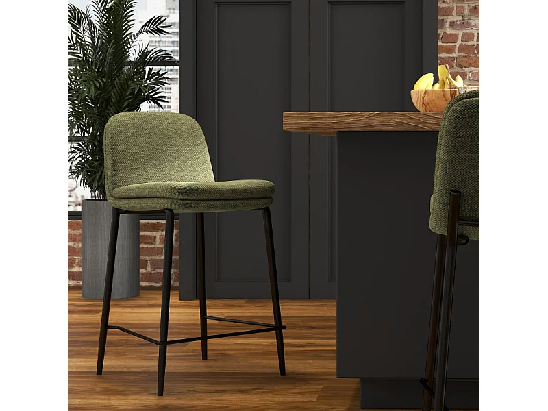 NOLAN-Chaises de bar en tissu Luxury Kaki (x2)