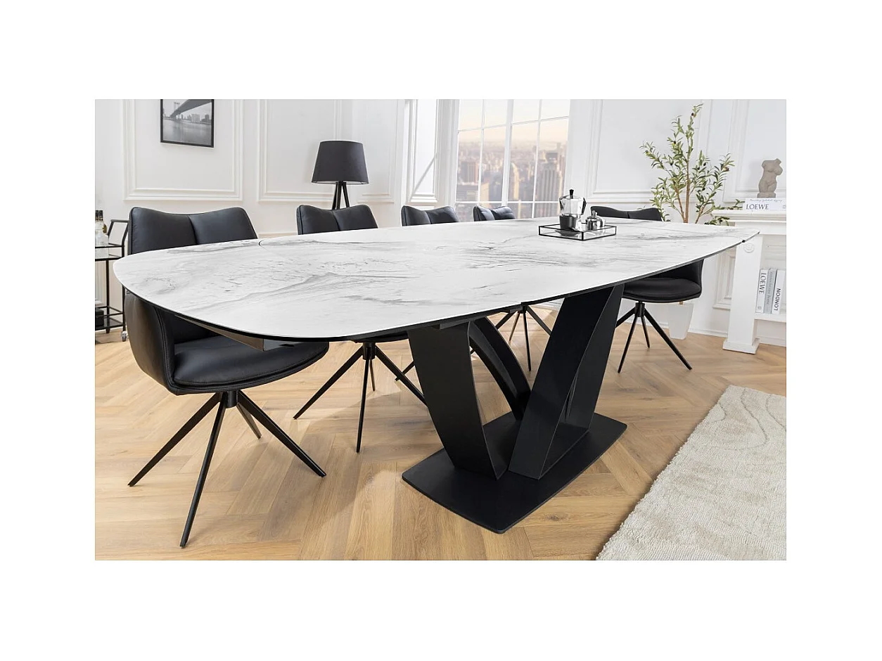Table AZURA – Extensible 180 à 260 cm – Rectangulaire – Effet marbre blanc – Design contemporain