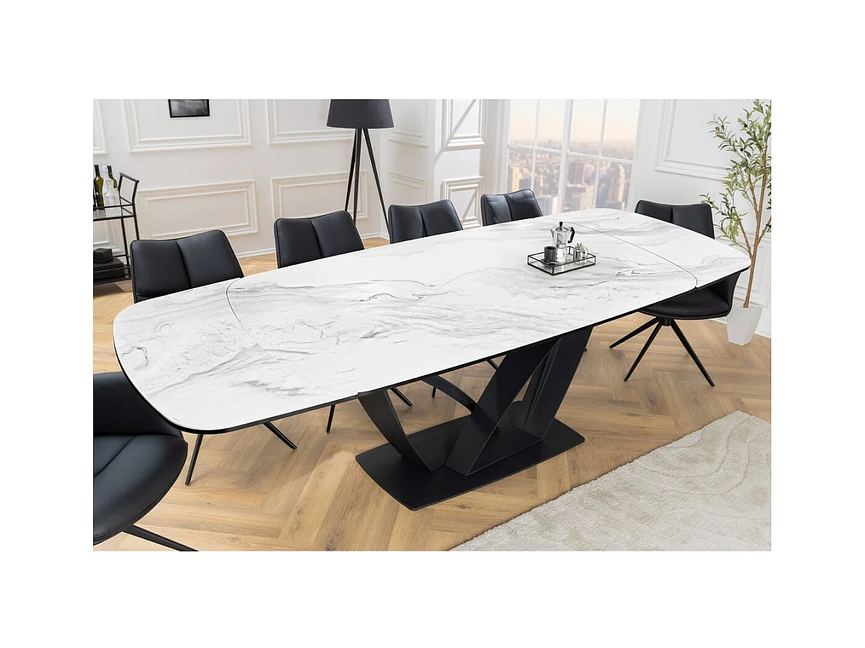 Table AZURA – Extensible 180 à 260 cm – Rectangulaire – Effet marbre blanc – Design contemporain
