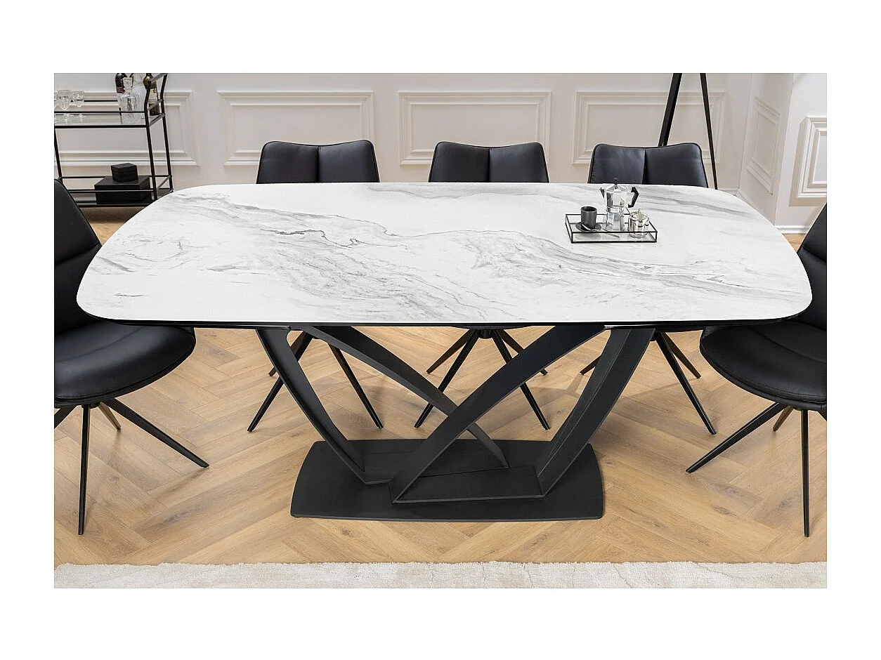 Table AZURA – Extensible 180 à 260 cm – Rectangulaire – Effet marbre blanc – Design contemporain